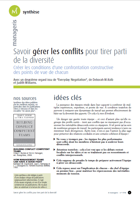 Savoir gérer les conflits pour tirer parti de la diversité